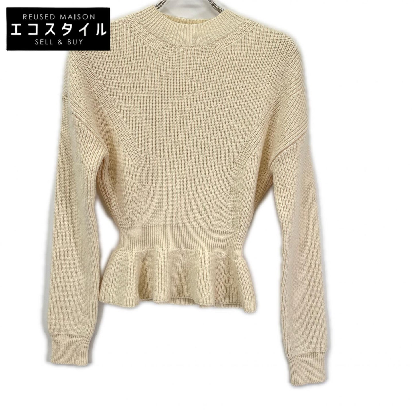 Chloe クロエ ホワイト ウール100 ペプラムクルーネックニット トップス