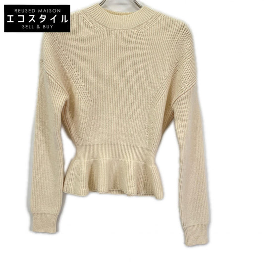 Chloe クロエ ホワイト ウール100 ペプラムクルーネックニット トップス