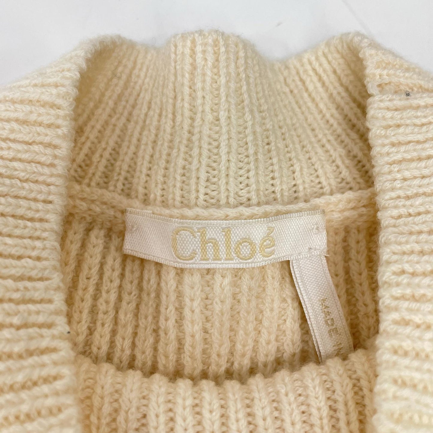 Chloe クロエ ホワイト ウール100 ペプラムクルーネックニット トップス
