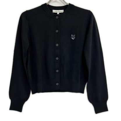 MAISON KITSUNE メゾンキツネ MW00508KT1036 24AW ブラック ウール100 フォックスヘッド刺繍パッチニットカーディガン トップス
