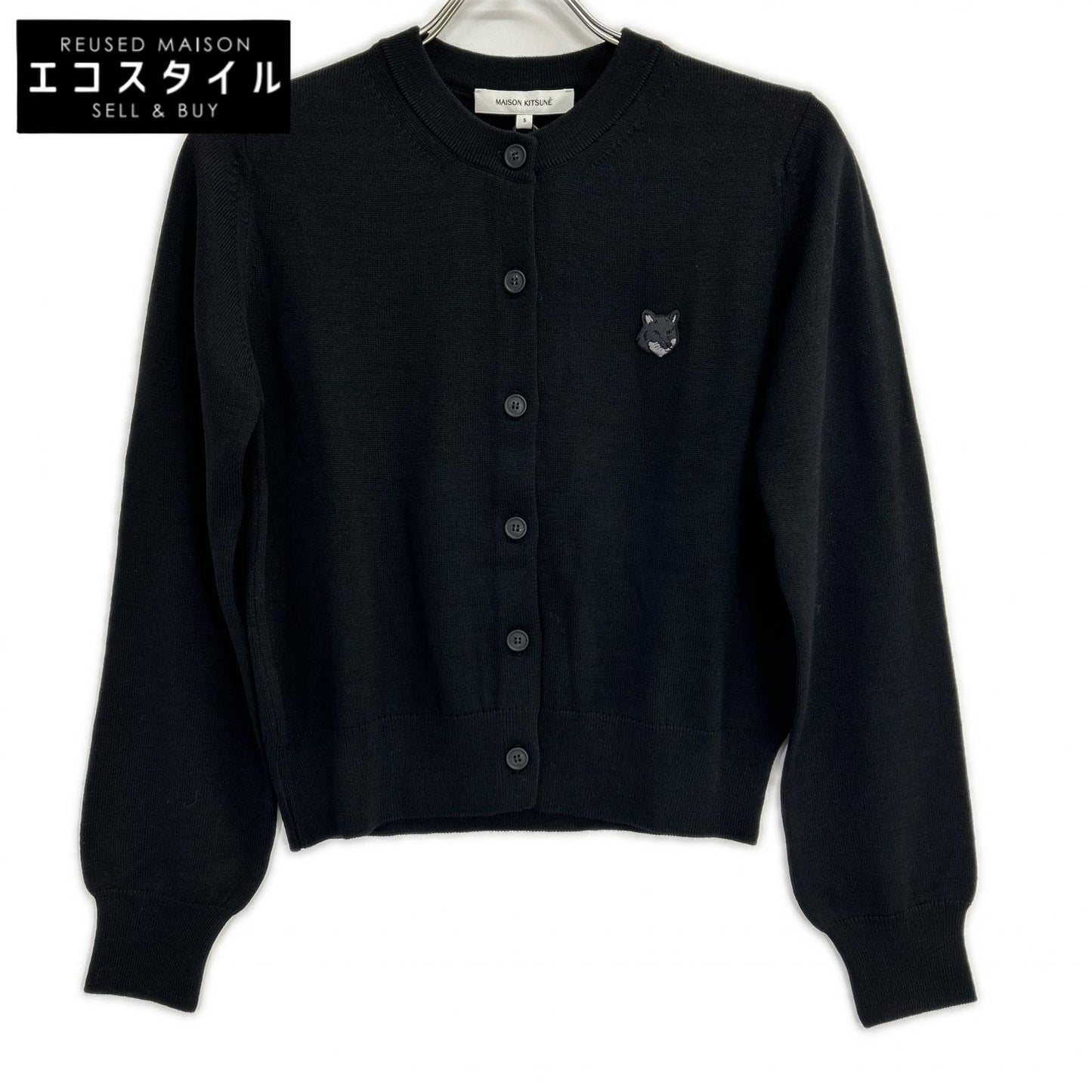 MAISON KITSUNE メゾンキツネ MW00508KT1036 24AW ブラック ウール100 フォックスヘッド刺繍パッチニットカーディガン トップス