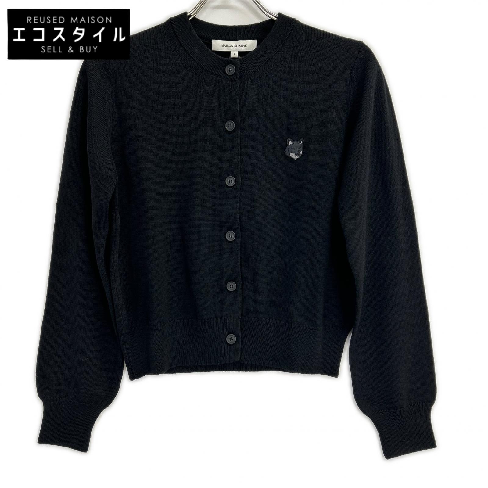 MAISON KITSUNE メゾンキツネ MW00508KT1036 24AW ブラック ウール100 フォックスヘッド刺繍パッチニットカーディガン トップス