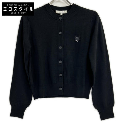 MAISON KITSUNE メゾンキツネ MW00508KT1036 24AW ブラック ウール100 フォックスヘッド刺繍パッチニットカーディガン トップス