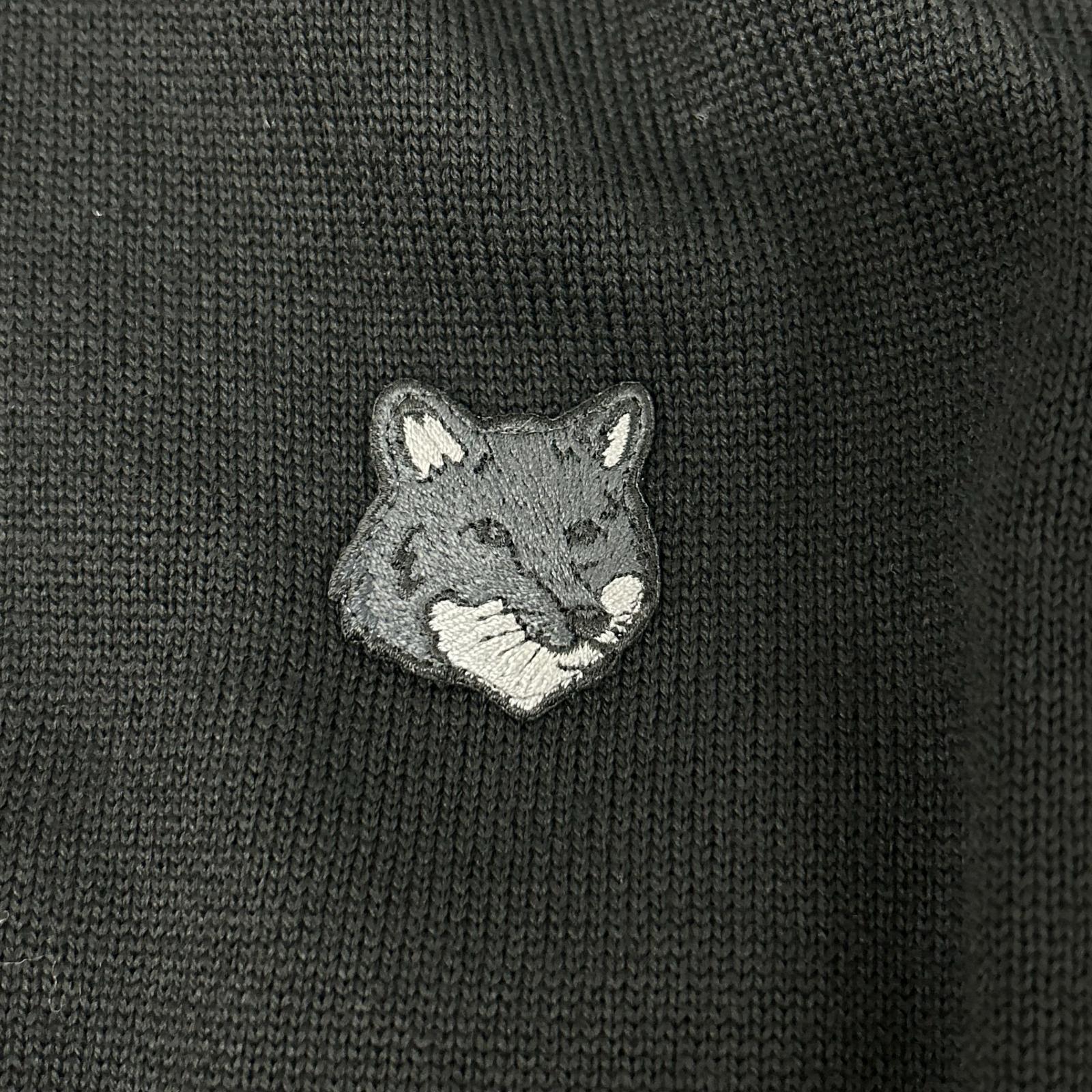 MAISON KITSUNE メゾンキツネ MW00508KT1036 24AW ブラック ウール100 フォックスヘッド刺繍パッチニットカーディガン トップス