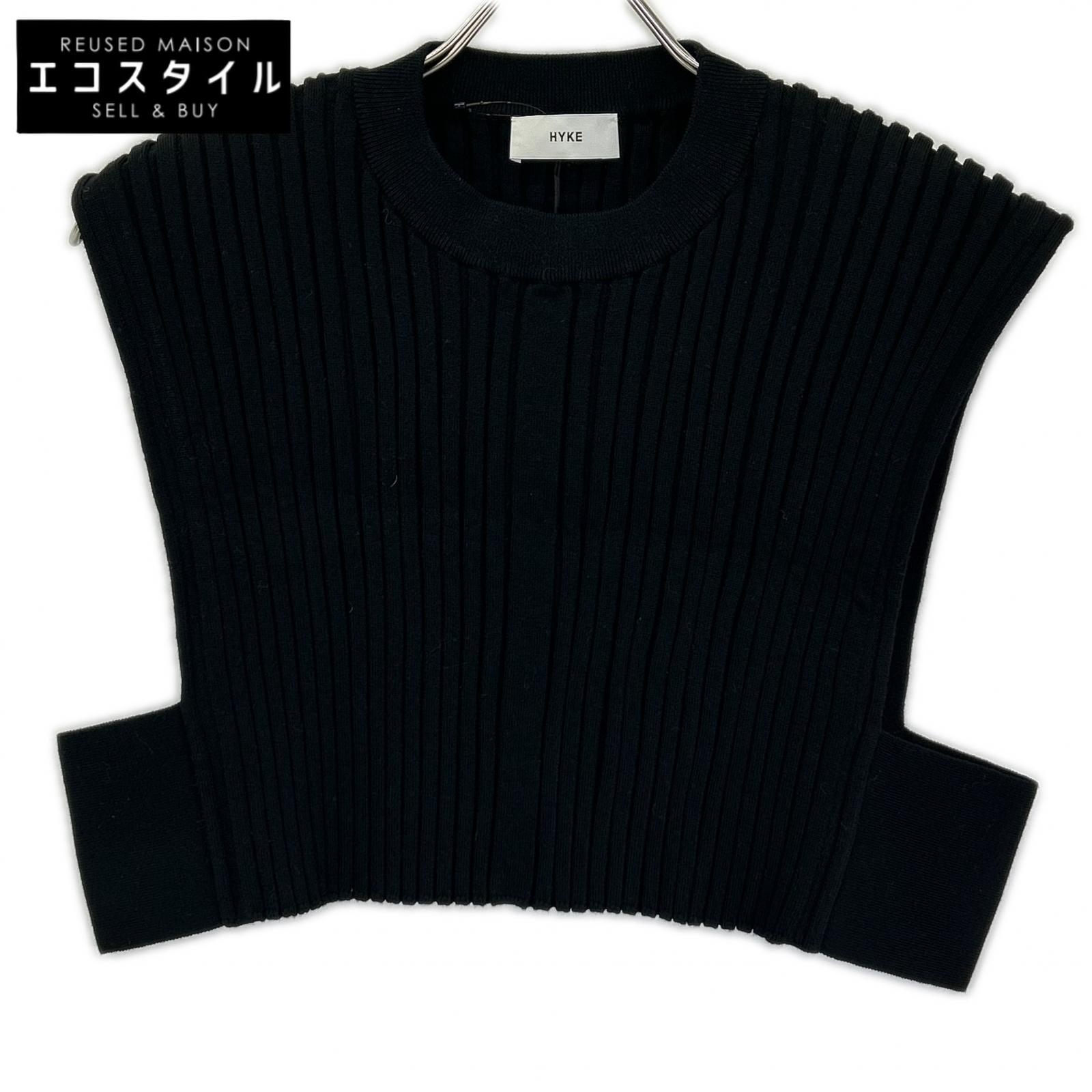 HYKE ハイク 232-11338 23AW ブラック WIDE RIBBED CROPPED VEST リブクロップドニットベスト ベスト