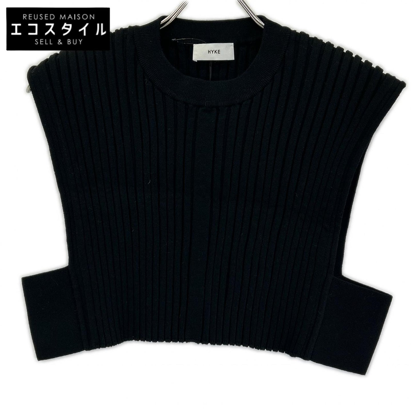 HYKE ハイク 232-11338 23AW ブラック WIDE RIBBED CROPPED VEST リブクロップドニットベスト ベスト