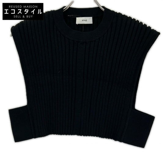 HYKE Hyke 232-11338 23AW Black WIDE RIBBED CROPPED VEST Ribbed Cropped Knit Vest Vest