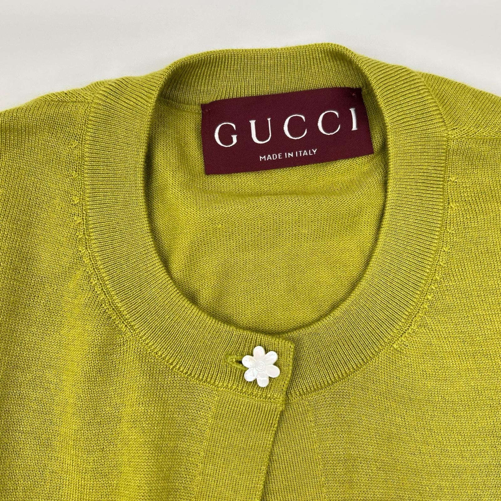 GUCCI グッチ グリーン カシミヤシルク GGフラワーボタンカーディガン トップス