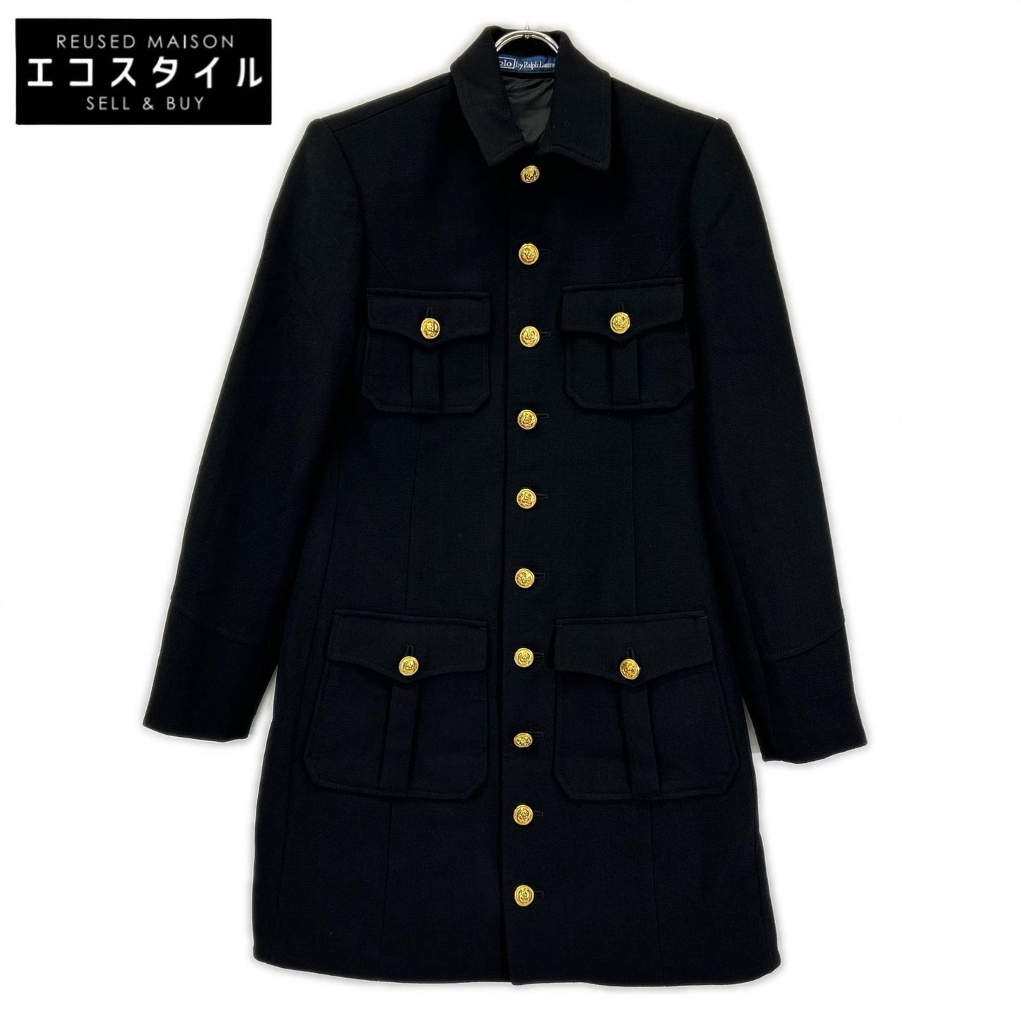 POLObyRalphLauren ポロラルフローレン ブラック ウール100 金ボタンロングコート ジャケット