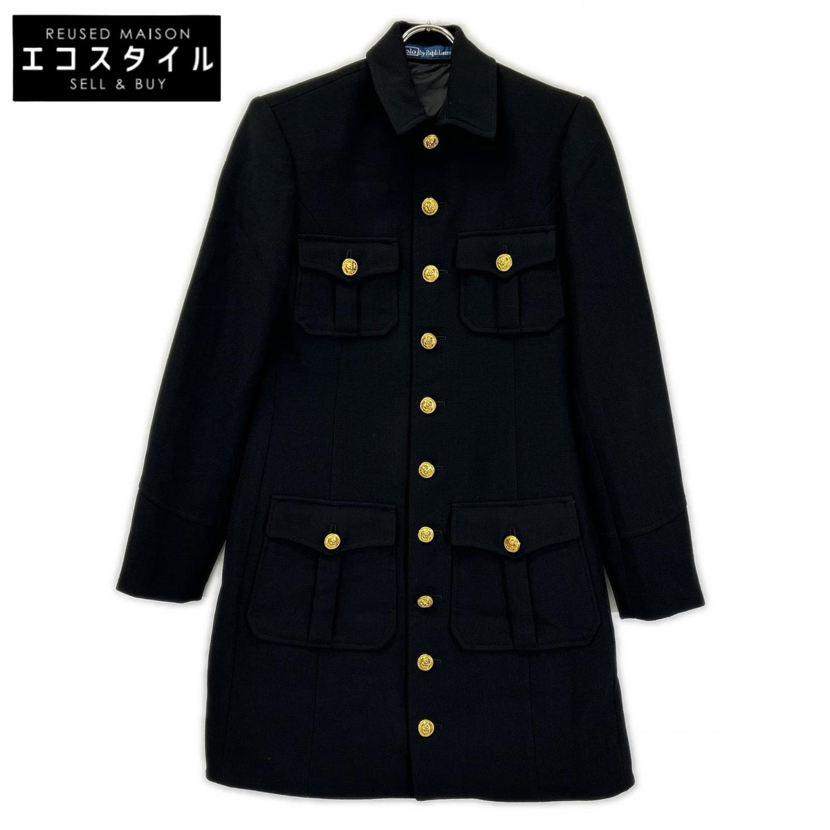 POLObyRalphLauren ポロラルフローレン ブラック ウール100 金ボタンロングコート ジャケット