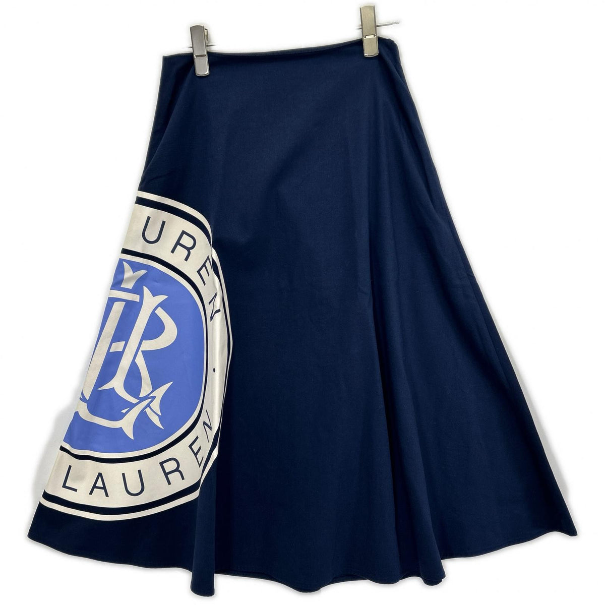 LAUREN RALPH LAUREN ローレン ラルフローレン Blue RL Logo-Print A-Line Skirt