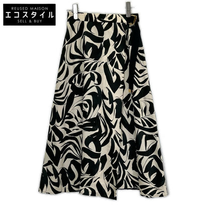 ANAYI アナイ 25年製 White×Black Belted All-Over-Print Flared Skirt