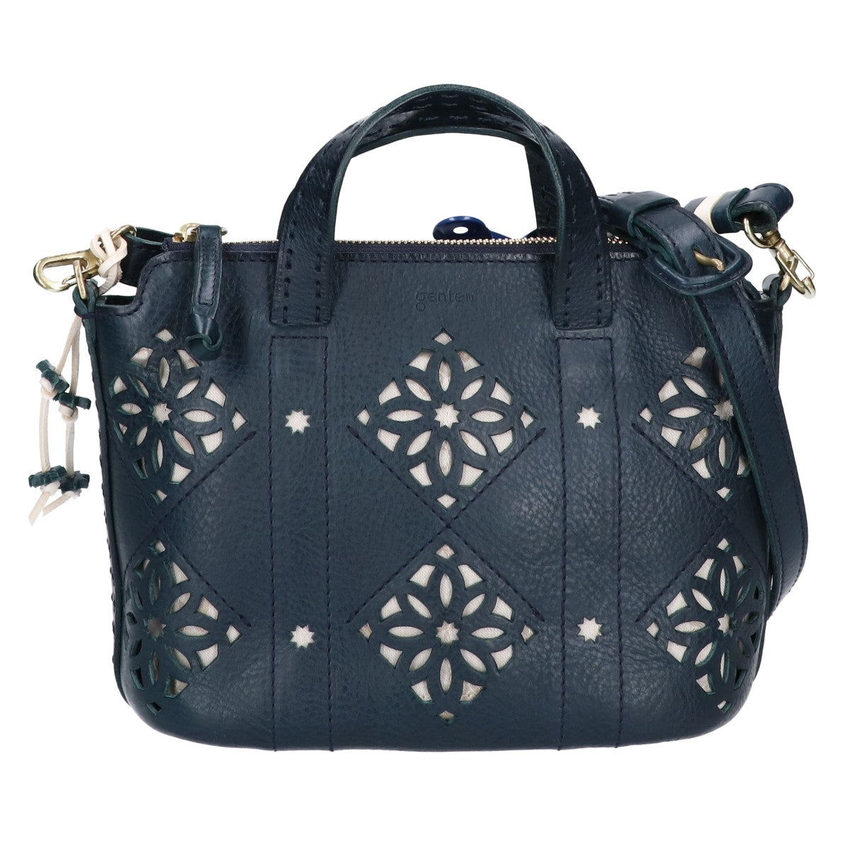 genten ゲンテン 【美品】44850 Argyle Cutwork アーガイルカットワーク 2WAYショルダー ハンドバッグ