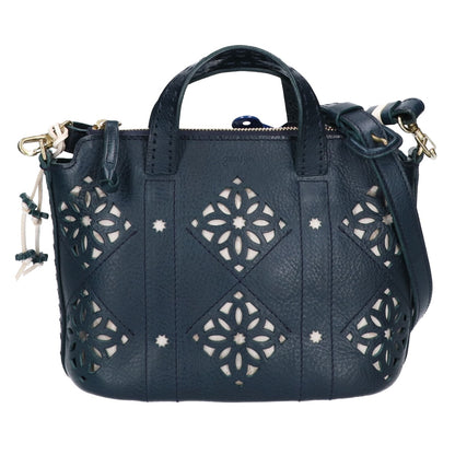 genten ゲンテン 【美品】44850 Argyle Cutwork アーガイルカットワーク 2WAYショルダー ハンドバッグ