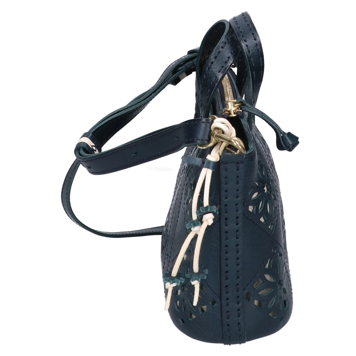 genten ゲンテン 【美品】44850 Argyle Cutwork アーガイルカットワーク 2WAYショルダー ハンドバッグ