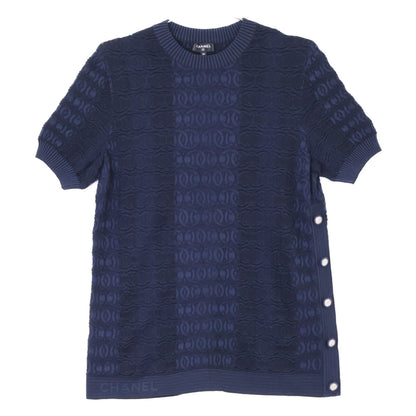 CHANEL シャネル 【美品/国内正規】P60688K46371 ココマークボタン CCジャガード 半袖ニットセーター トップス