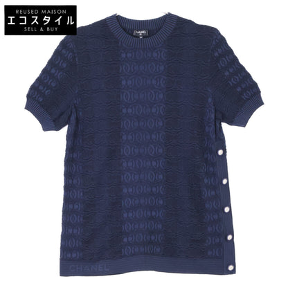 CHANEL シャネル 【美品/国内正規】P60688K46371 ココマークボタン CCジャガード 半袖ニットセーター トップス