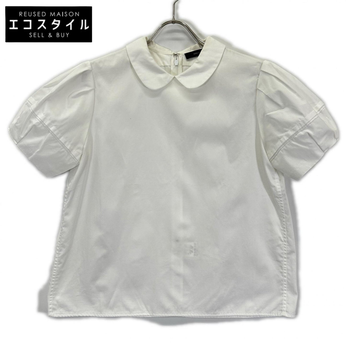 YOKOCHAN ヨーコチャン YCB-321-277 ホワイト コットン パフスリーブラウンドカラーシャツブラウス トップス
