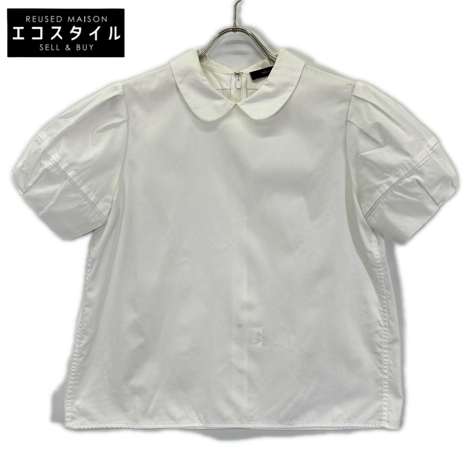 YOKOCHAN ヨーコチャン YCB-321-277 ホワイト コットン パフスリーブラウンドカラーシャツブラウス トップス