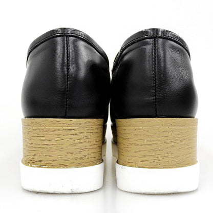STACCATO スタッカート 美品 カーフレザー オーリンベルトプラットフォーム ウェッジ×シャークコンビソール ローファー 黒 350JS148-8270 シューズ