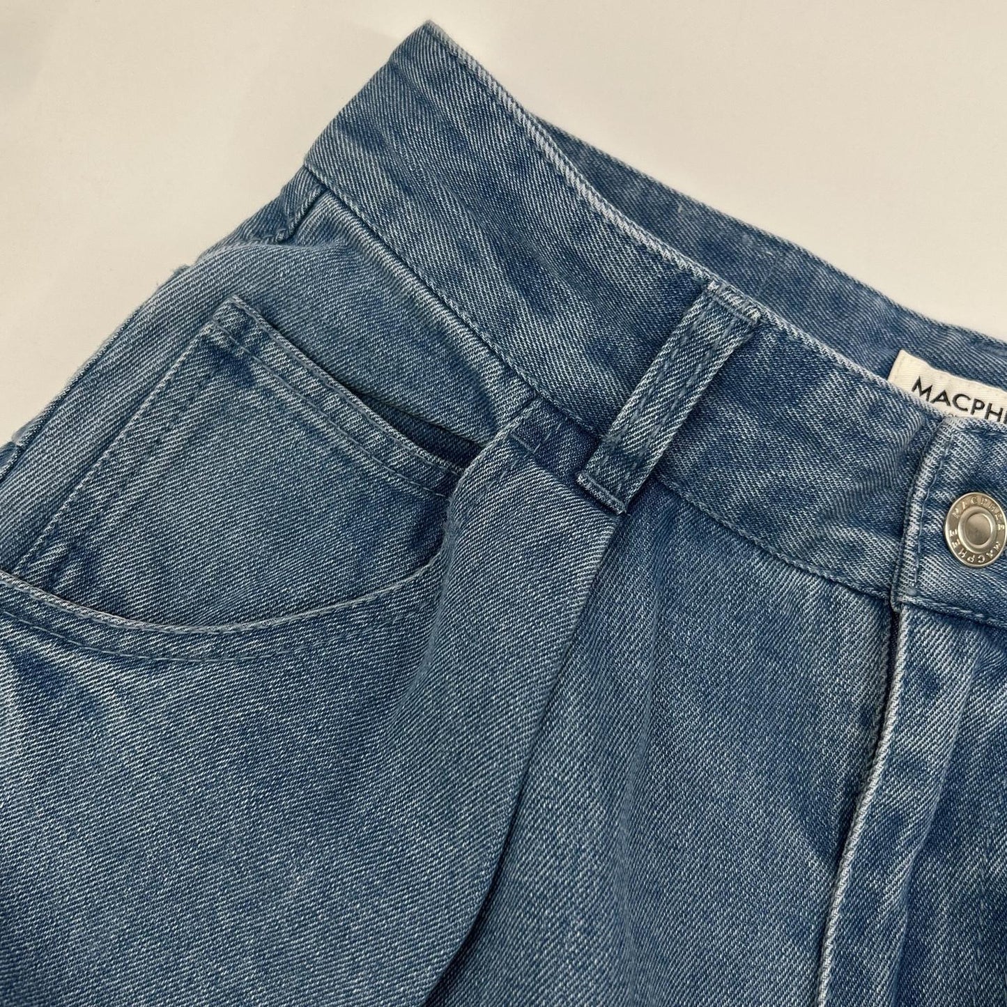 MACPHEE マカフィー 25年製 ブルー コットン ボタニカル エンブロイダリーデニム タックワイドパンツ トップス