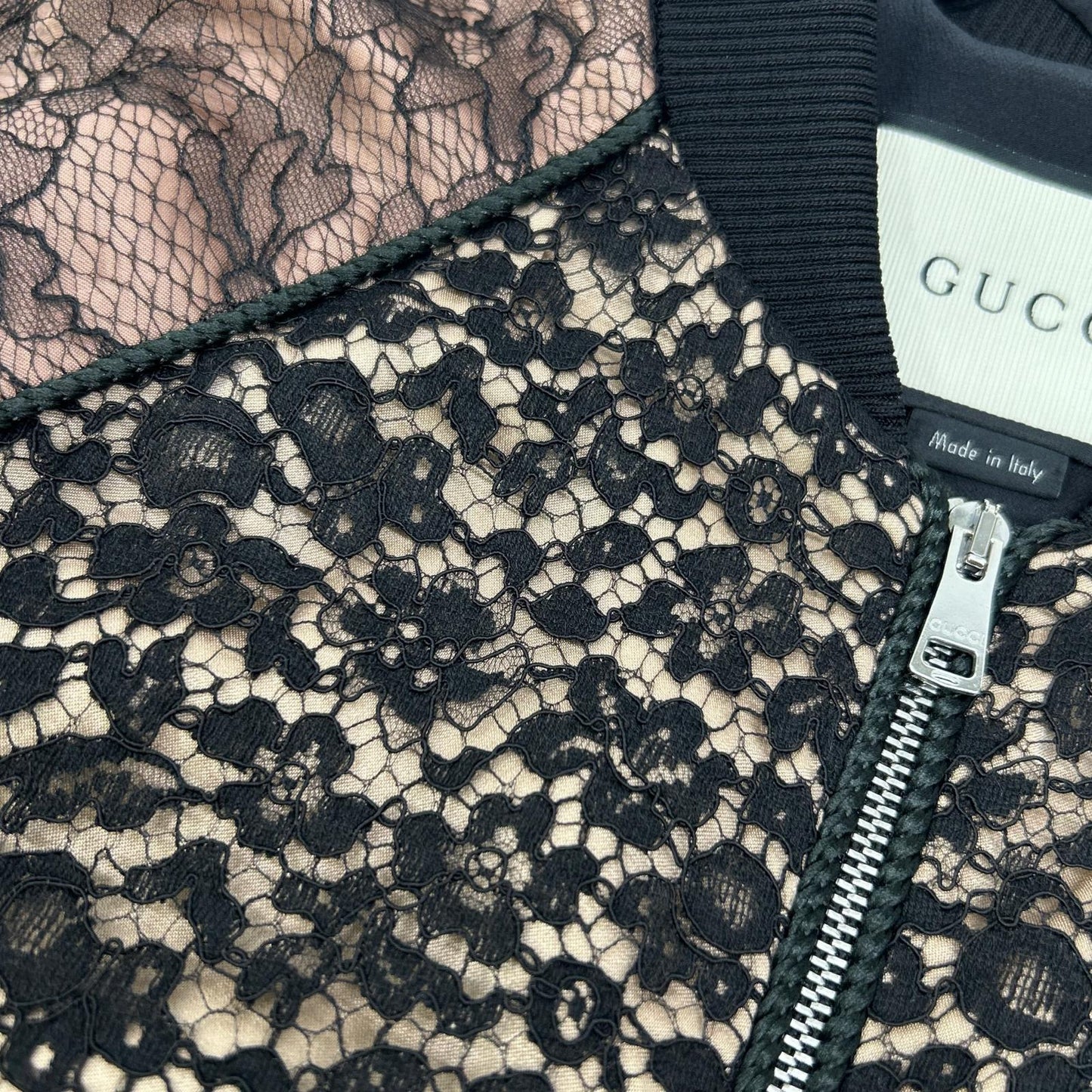 GUCCI グッチ 15年製 410131 ZGS82 ブラック×ベージュ レースデザイン ジップアップジャケット ジャケット