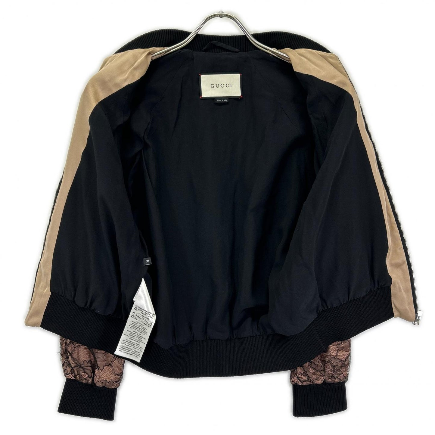GUCCI グッチ 15年製 410131 ZGS82 ブラック×ベージュ レースデザイン ジップアップジャケット ジャケット