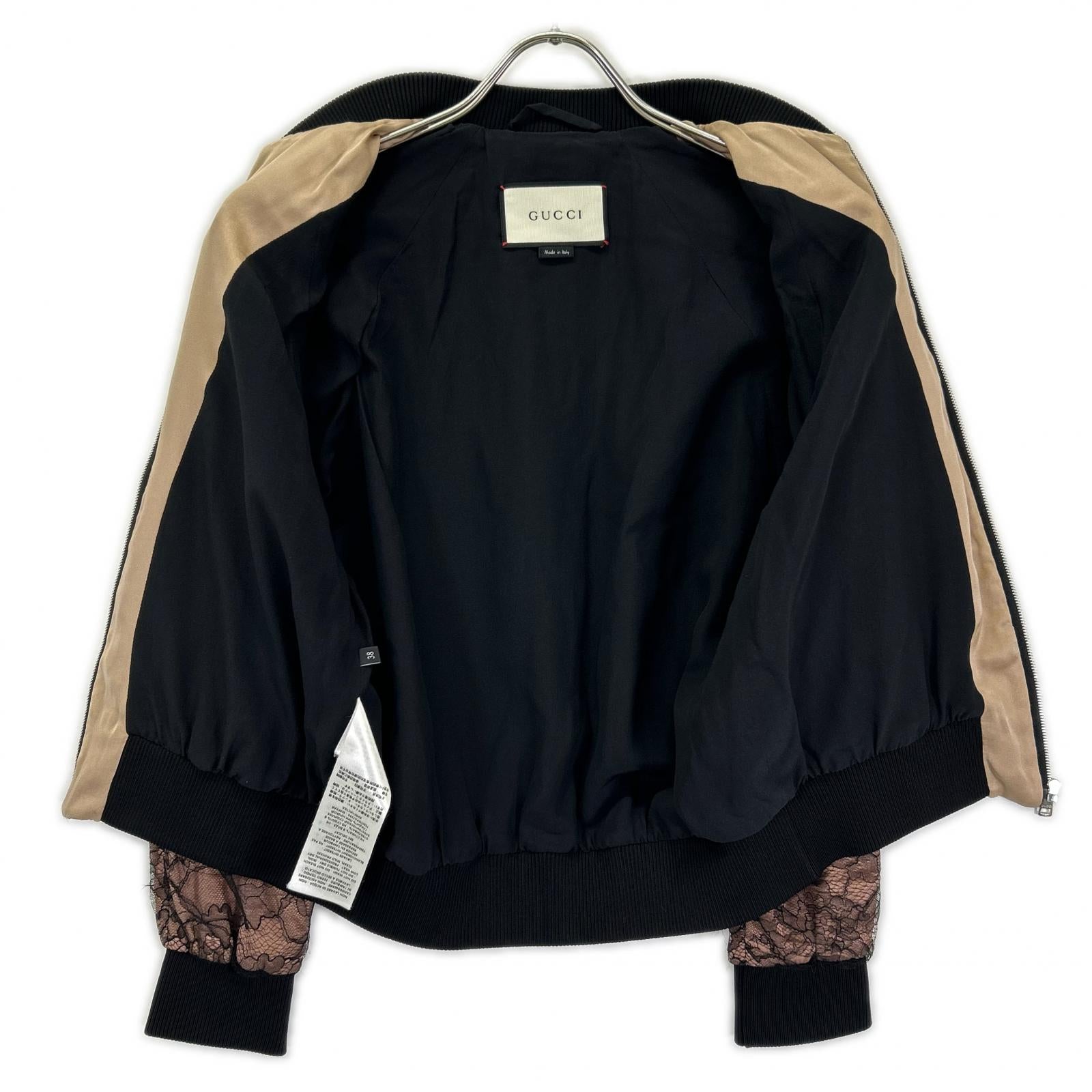 GUCCI グッチ 15年製 410131 ZGS82 ブラック×ベージュ レースデザイン ジップアップジャケット ジャケット