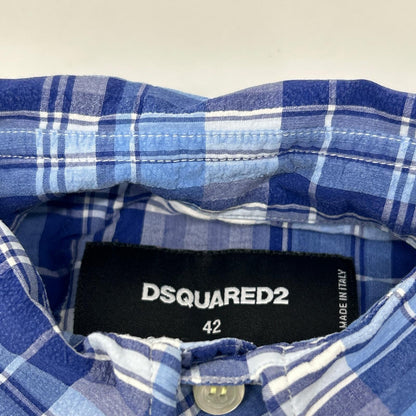 DSQUARED2 ディースクエアード ブルー系 チェック ワイヤー襟 長袖シャツ トップス
