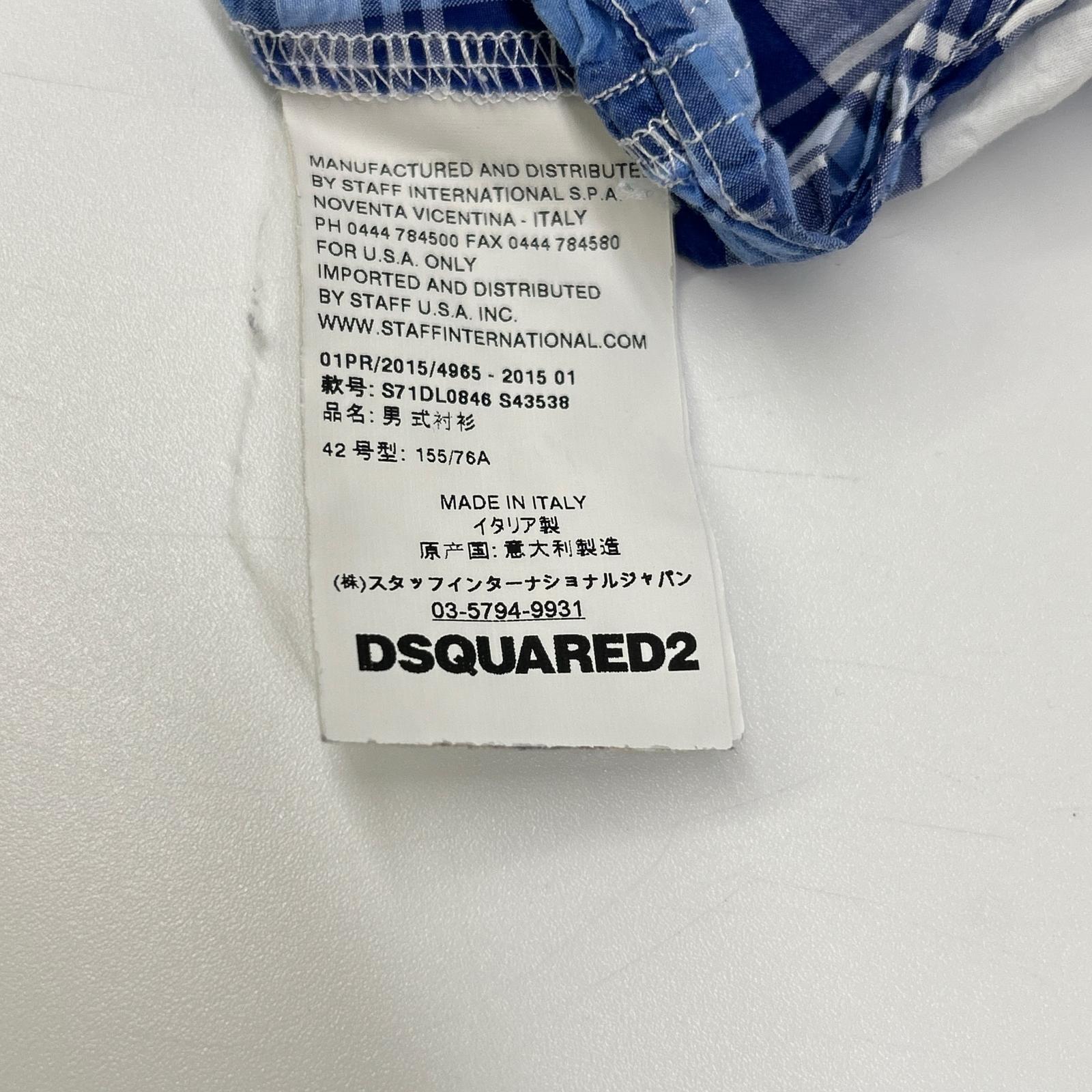 DSQUARED2 ディースクエアード ブルー系 チェック ワイヤー襟 長袖シャツ トップス