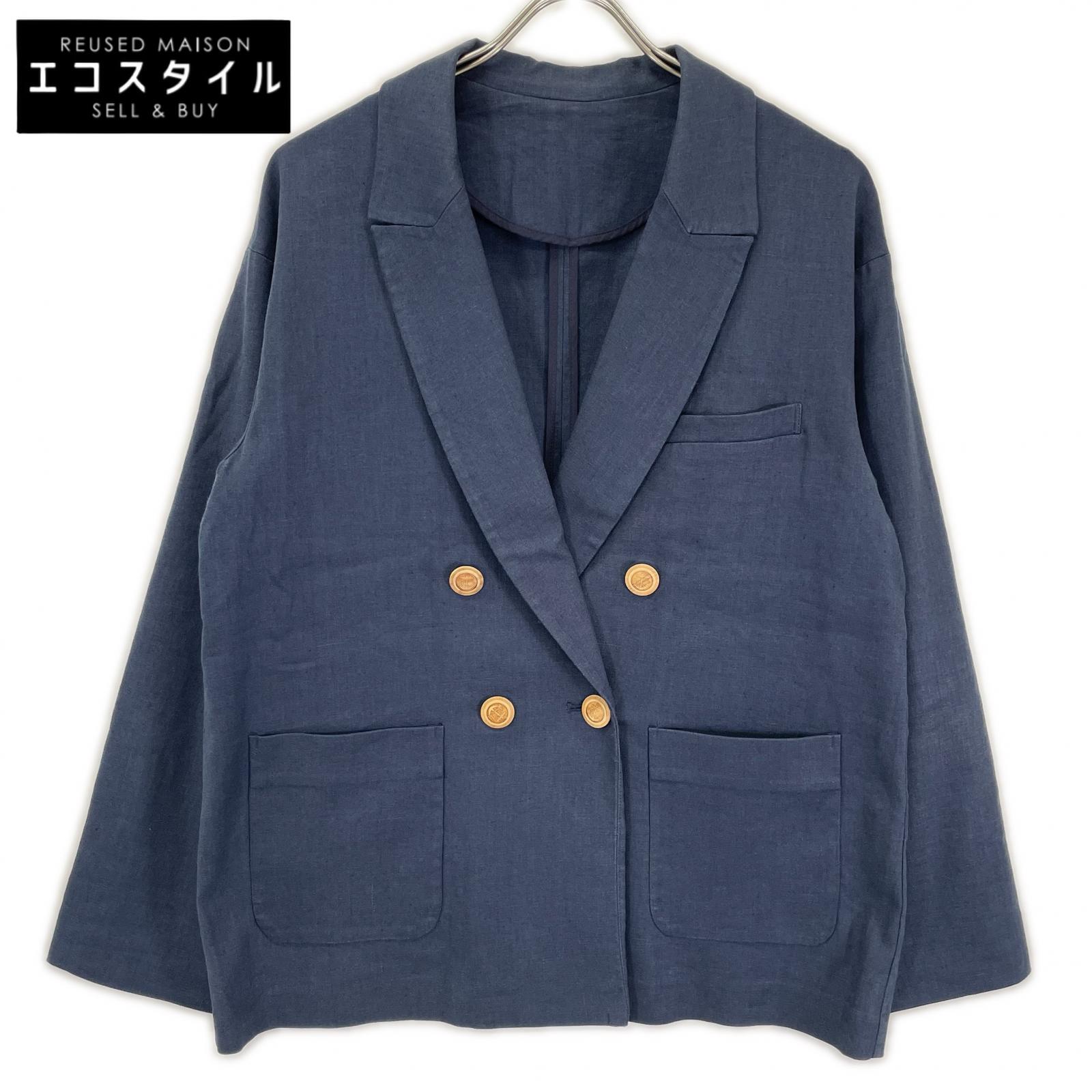 BEARDSLEY ビアズリー BEZ1001307A0001 ブルー リネン ストレッチダブルブレストテーラードジャケット ジャケット