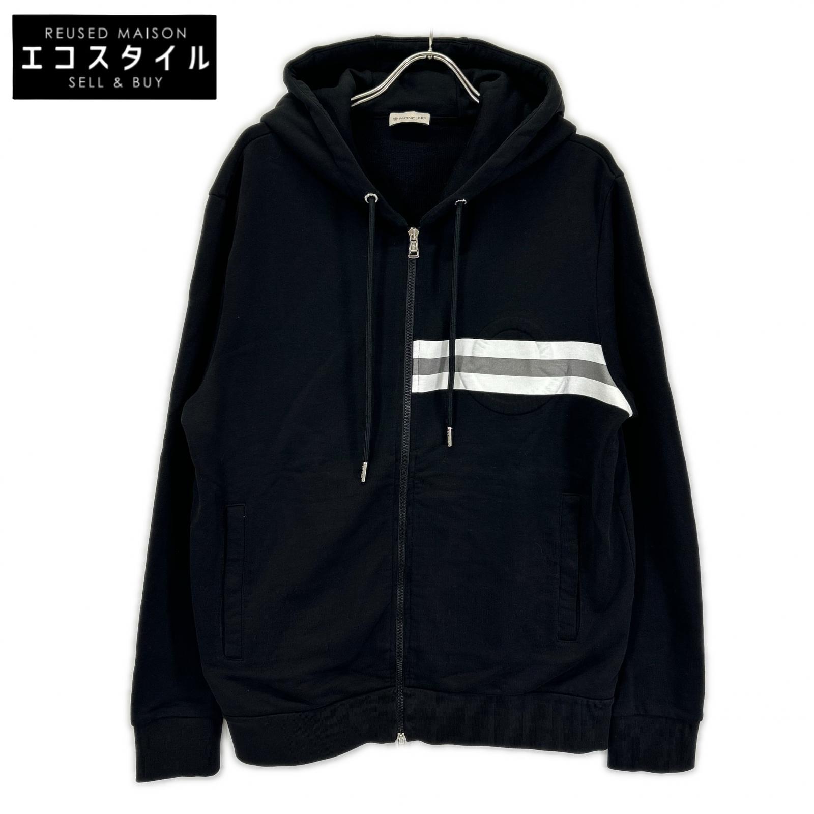 MONCLER モンクレール 20年製 ブラック MAGLIA CARDIGAN C/CAPPUCCIO エンボスロゴ フーデットジップアップパーカ トップス
