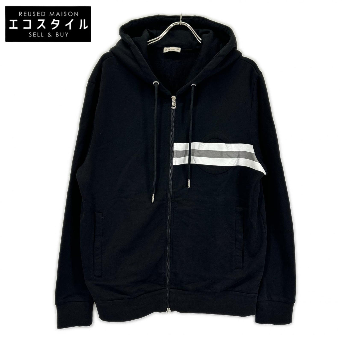 MONCLER モンクレール 20年製 ブラック MAGLIA CARDIGAN C/CAPPUCCIO エンボスロゴ フーデットジップアップパーカ トップス