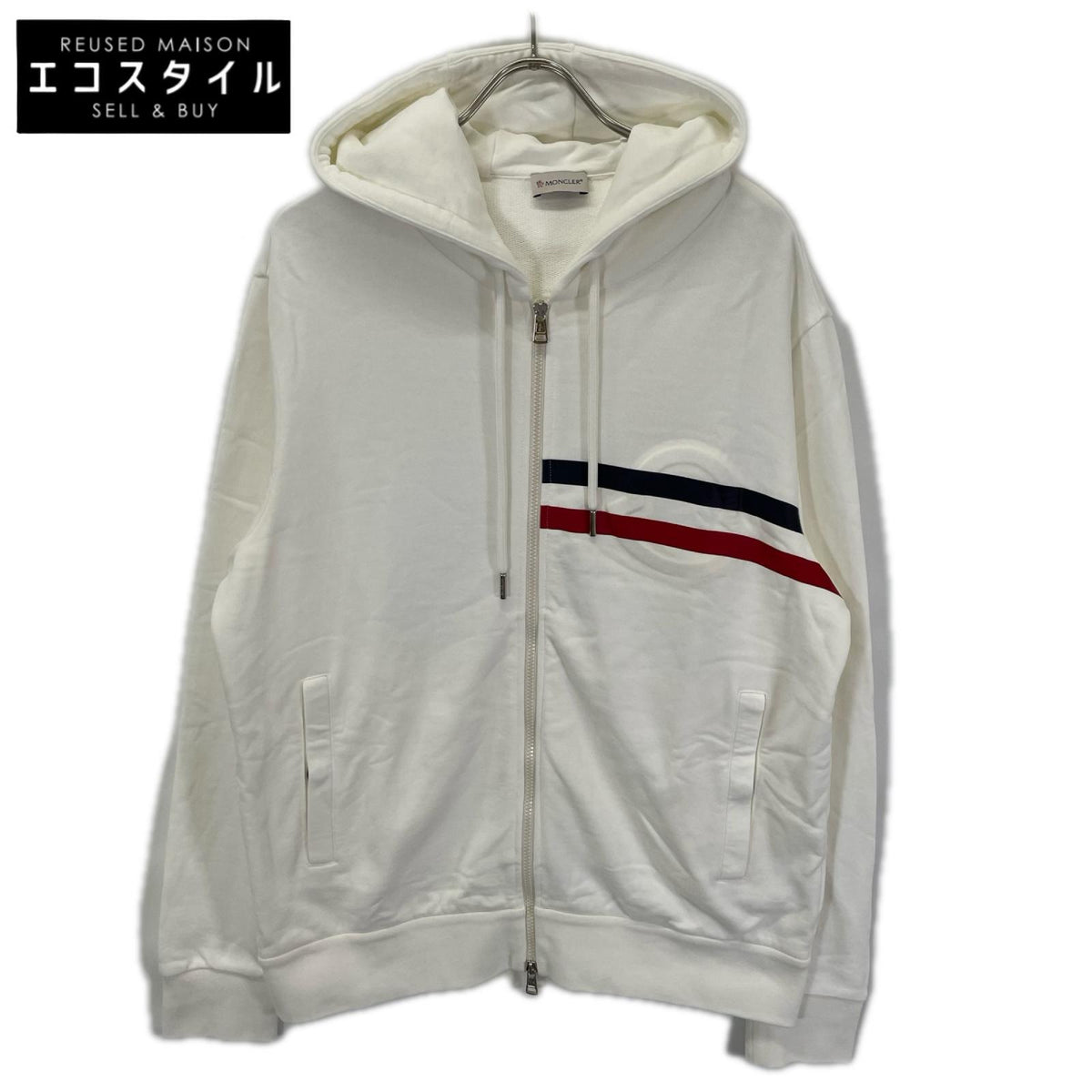 MONCLER モンクレール 20年製 ホワイト MAGLIA CARDIGAN C/CAPPUCCIO エンボスロゴ フーデットジップアップパーカ トップス