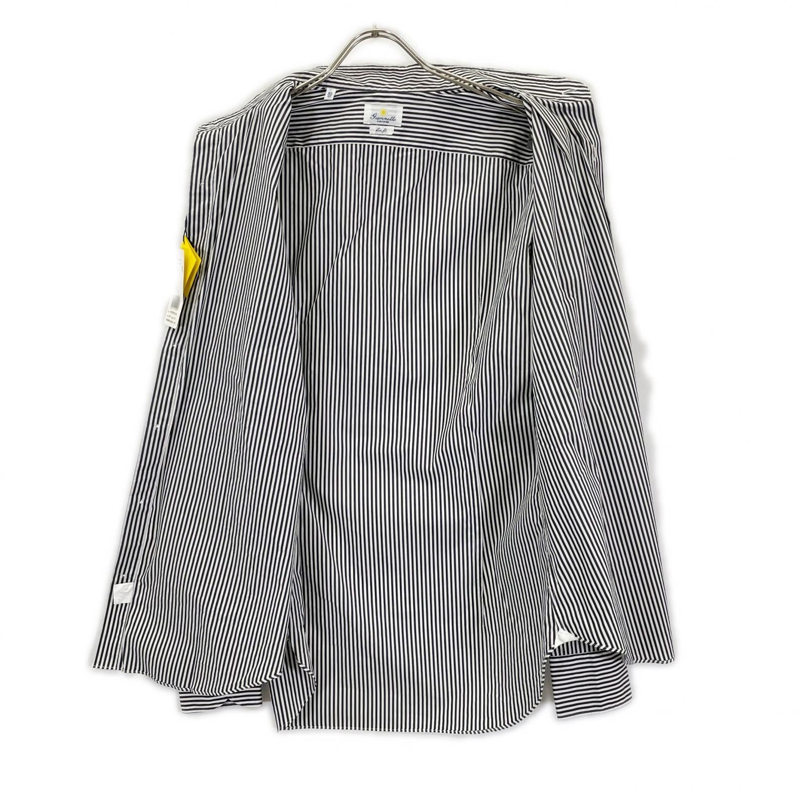 GIANNETTO ジャンネット ホワイト×ブラック コットン ストレッチ ストライプ柄 カッタウェイ シャツ トップス
