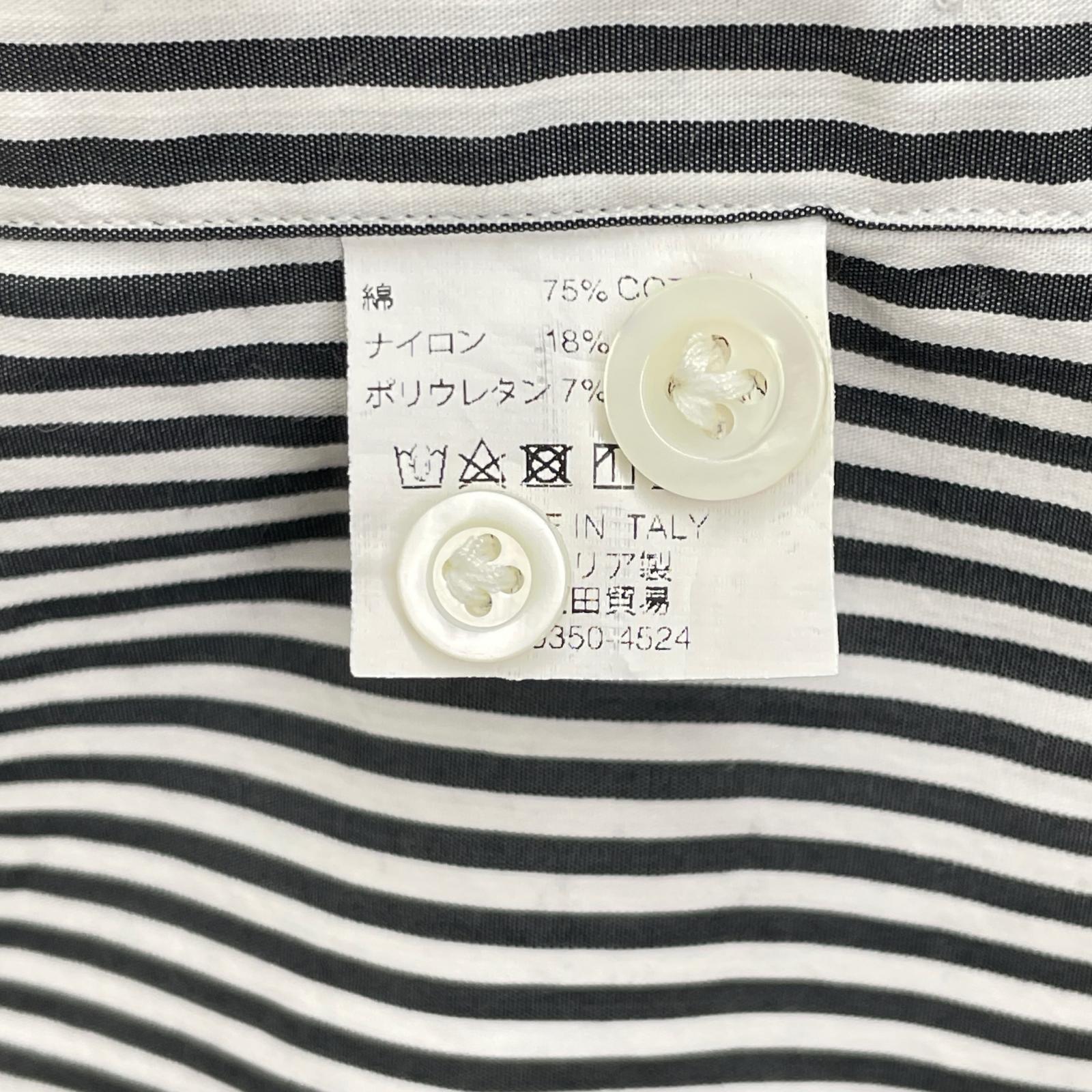 GIANNETTO ジャンネット ホワイト×ブラック コットン ストレッチ ストライプ柄 カッタウェイ シャツ トップス