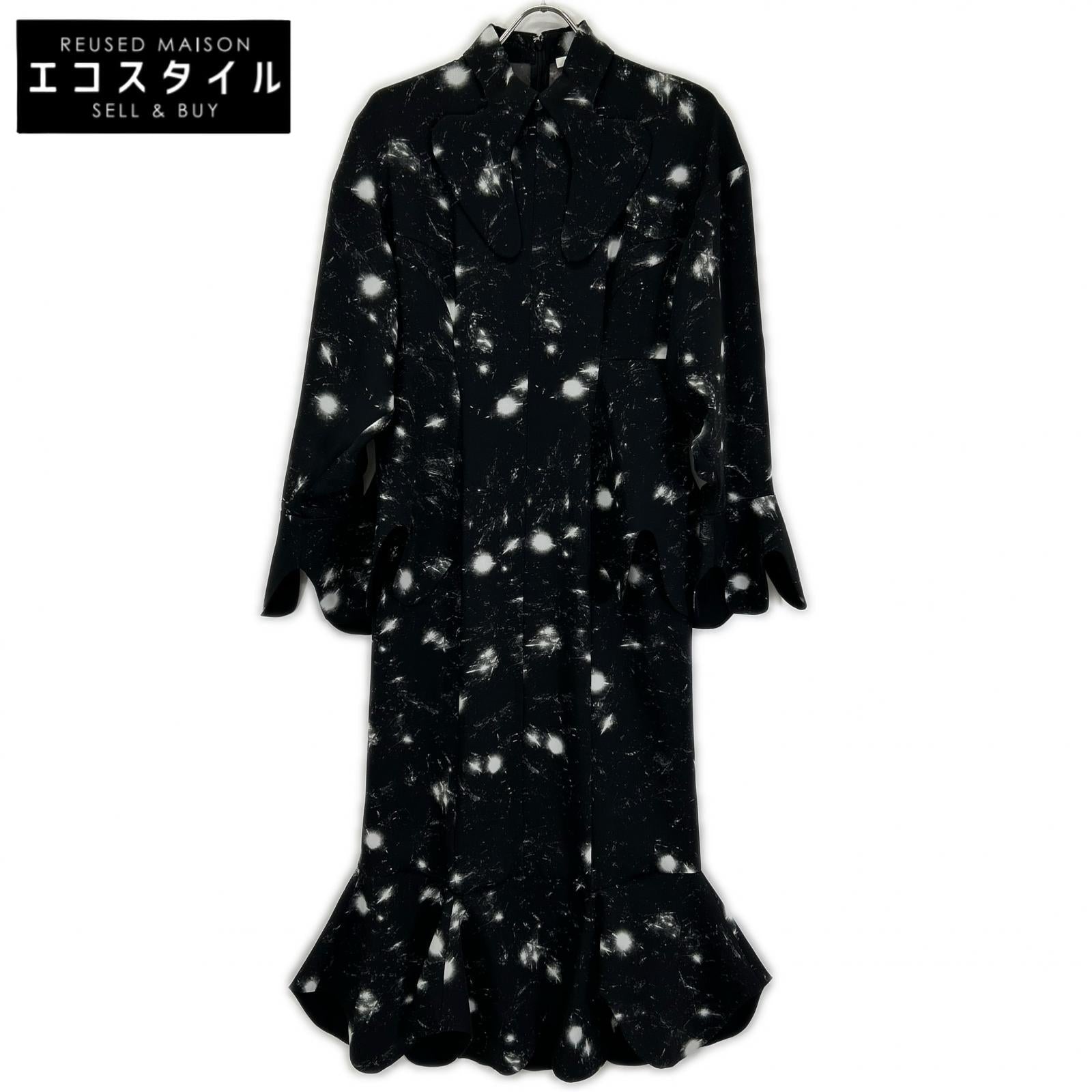 ENFOLD エンフォルド 24SS 300HS133-0560 ブラック ポリエステル ガラス転写 Broken glasses DRIP-COLLAR DRESS ワンピース