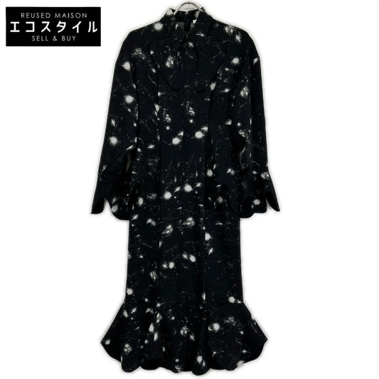 ENFOLD 24SS 300HS133-0560 Black Polyester Glass Transfer Broken Glasses DRIP-COLLAR DRESS One-Piece Dress