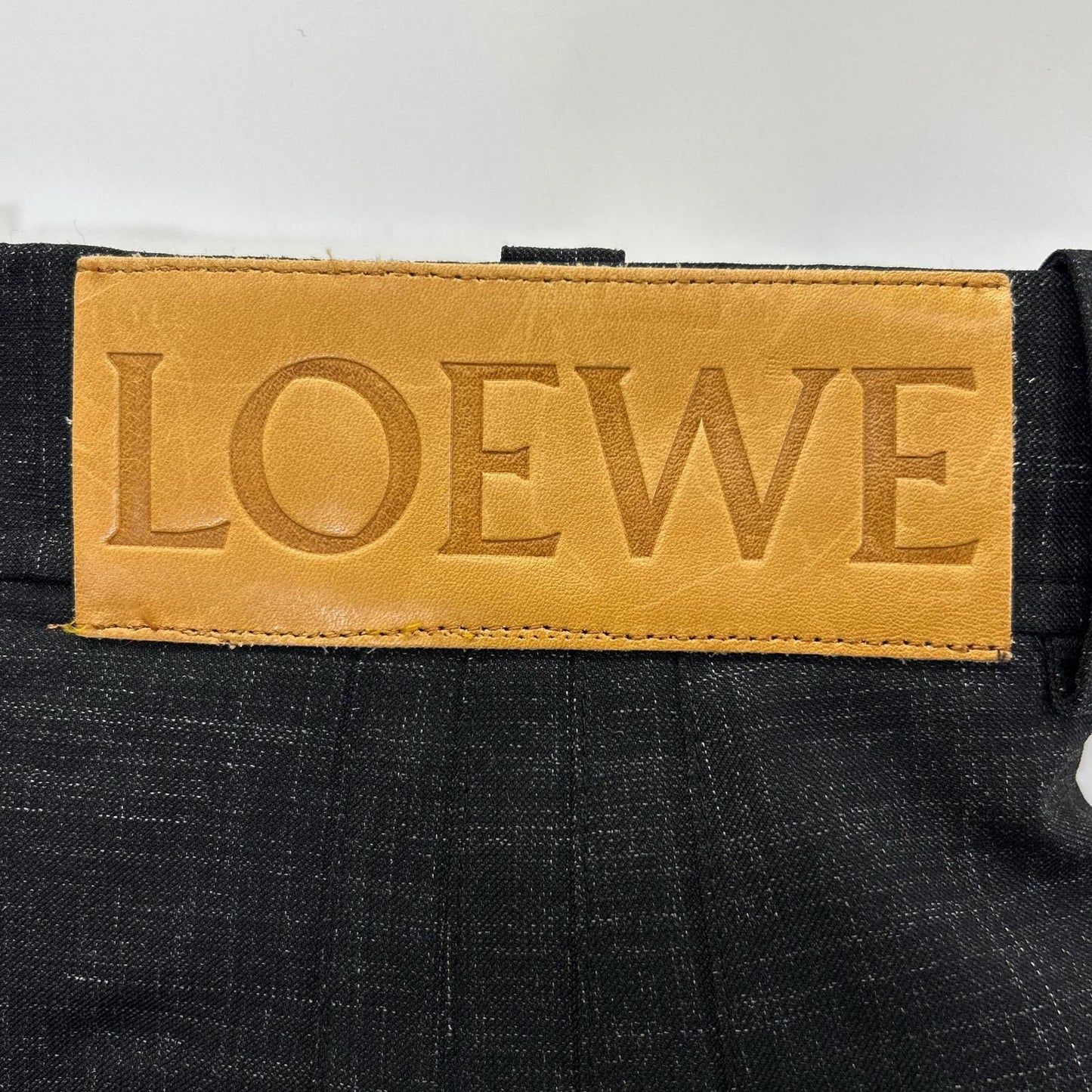 LOEWE ロエベ S540331X90 チャコール ウール100 レザーパッチ ツータック サルエルパンツ ボトムス