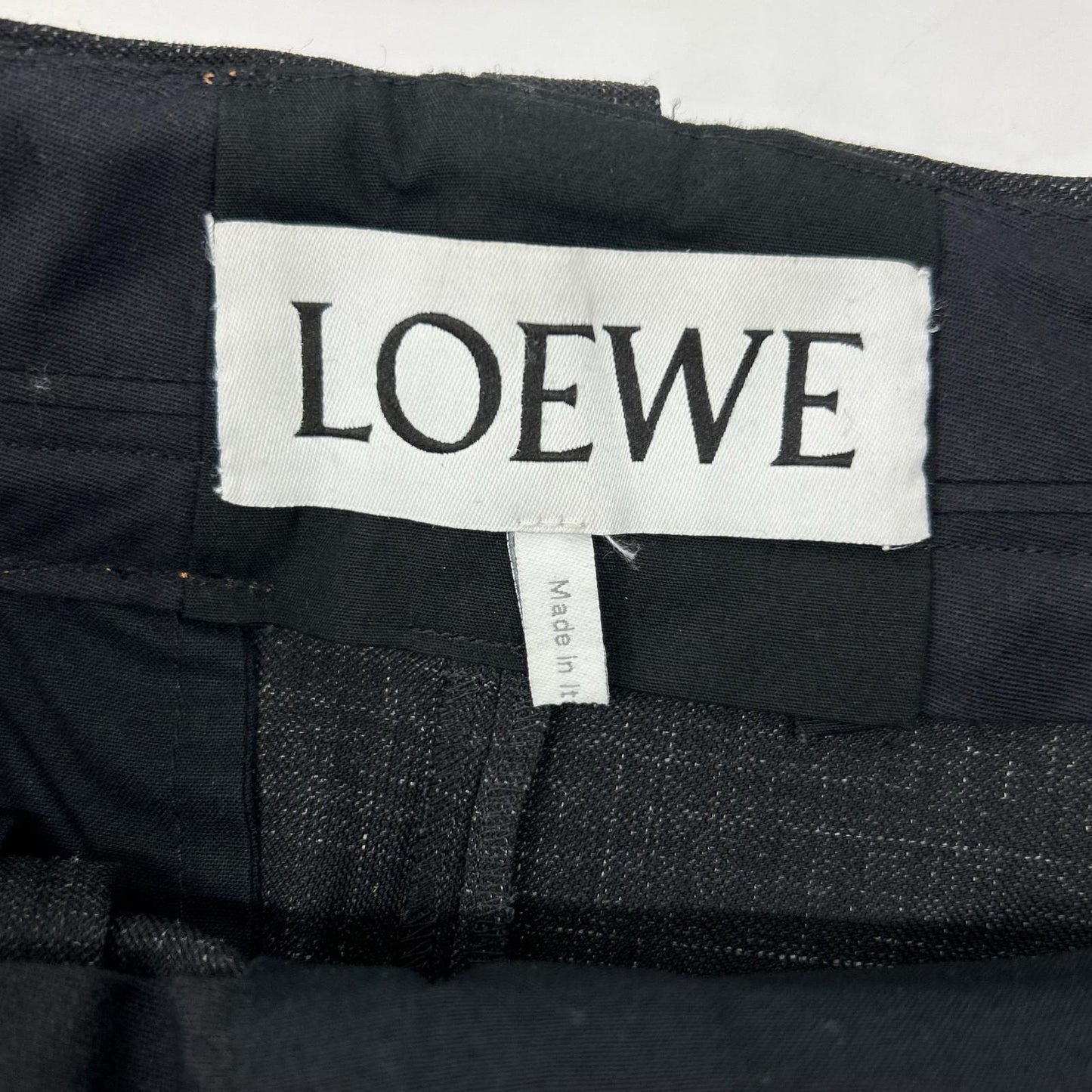 LOEWE ロエベ S540331X90 チャコール ウール100 レザーパッチ ツータック サルエルパンツ ボトムス