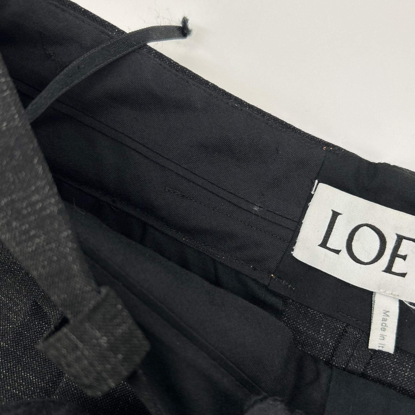 LOEWE ロエベ S540331X90 チャコール ウール100 レザーパッチ ツータック サルエルパンツ ボトムス