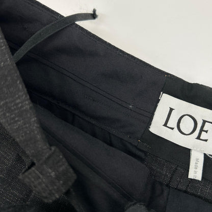 LOEWE ロエベ S540331X90 チャコール ウール100 レザーパッチ ツータック サルエルパンツ ボトムス
