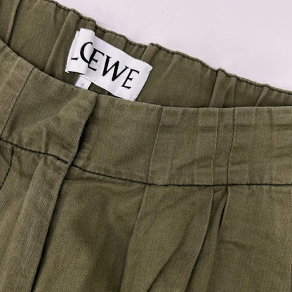 LOEWE S359331XCS Khaki Linen Blend Reborn Motif Cropped Pants Bottoms