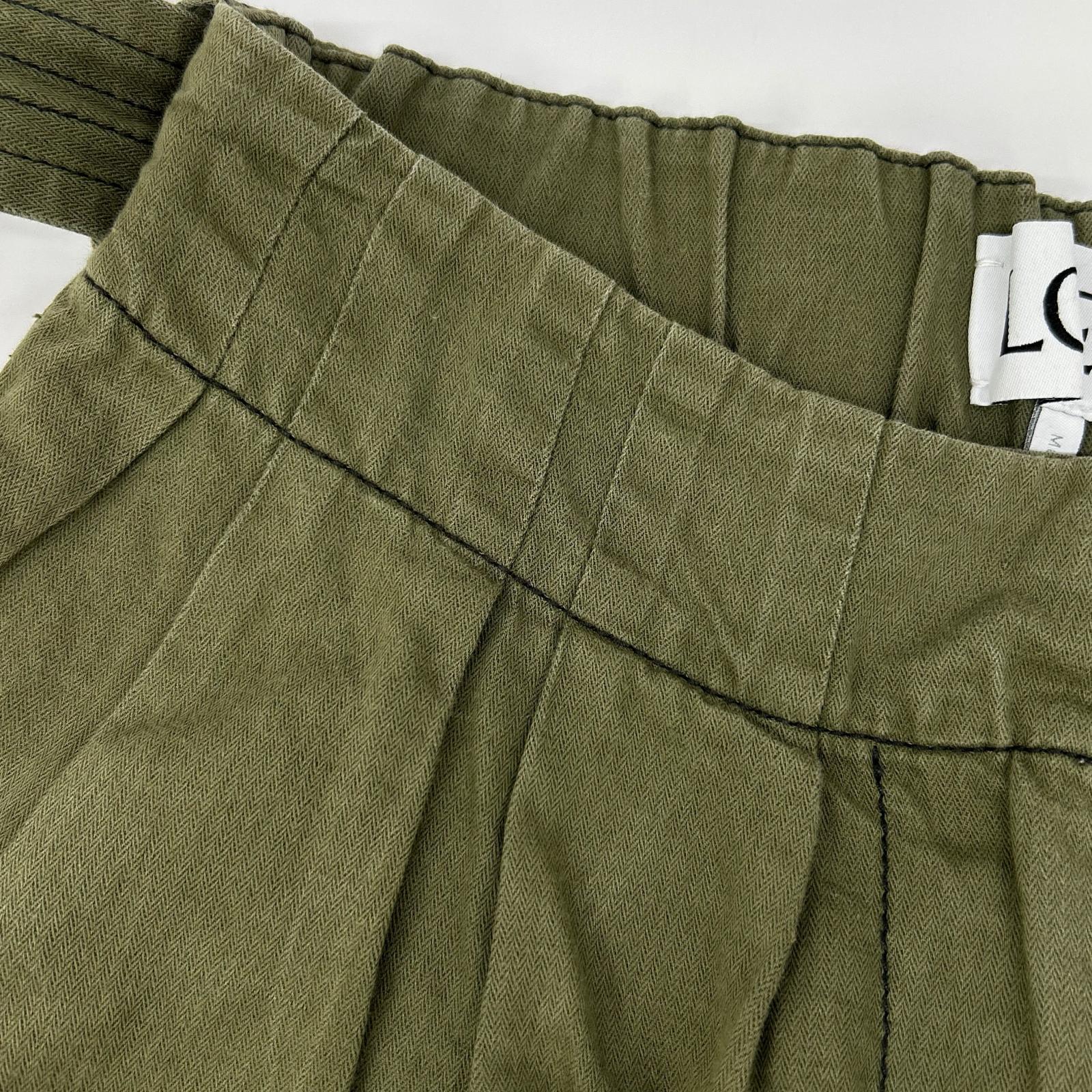 LOEWE ロエベ S359331XCS カーキ リネン混 リボーンモチーフ クロップドパンツ ボトムス