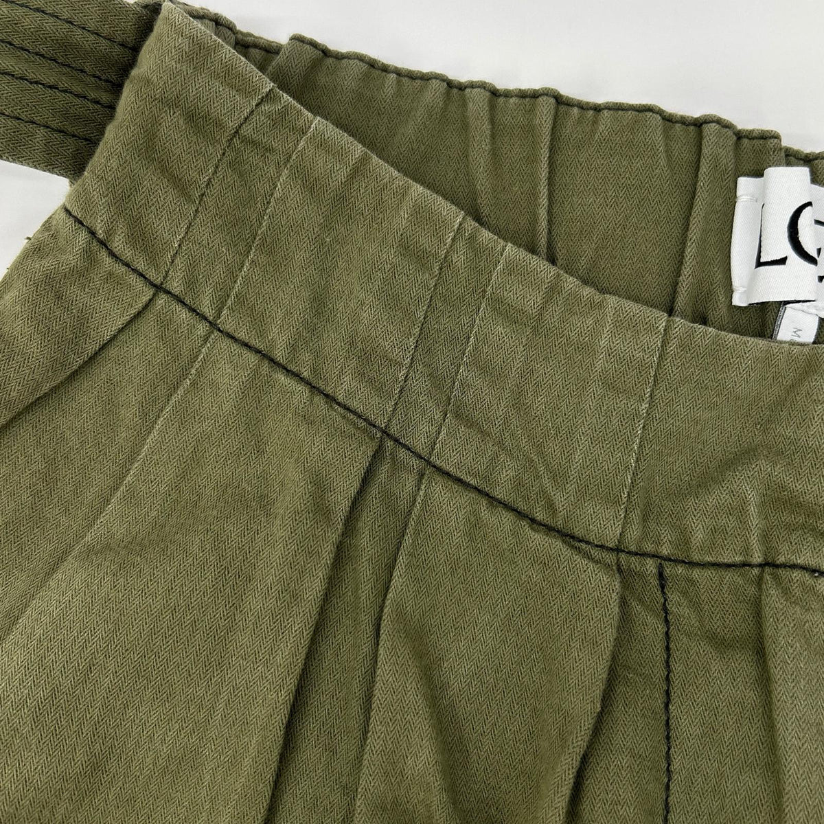 LOEWE S359331XCS Khaki Linen Blend Reborn Motif Cropped Pants Bottoms