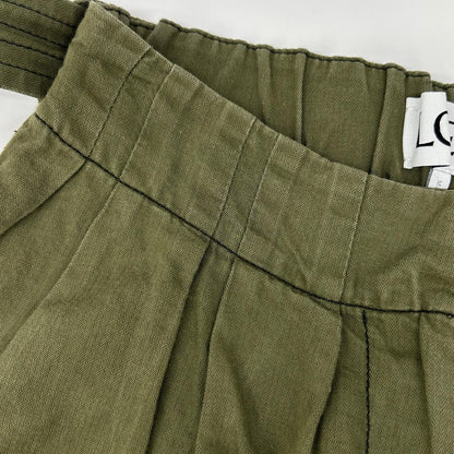 LOEWE S359331XCS Khaki Linen Blend Reborn Motif Cropped Pants Bottoms