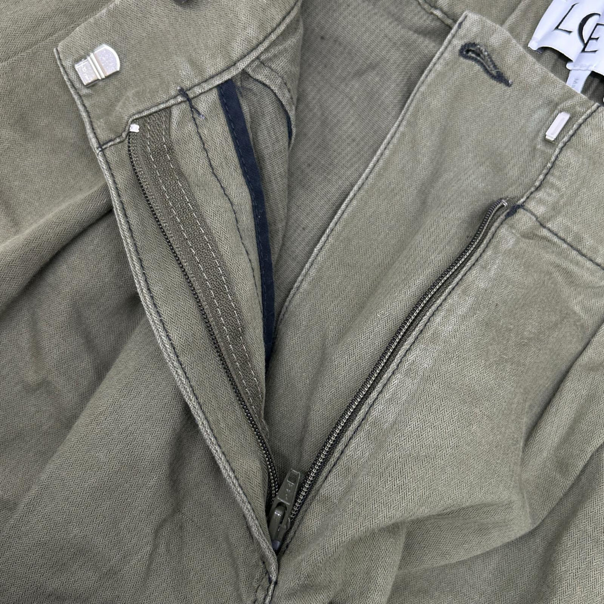 LOEWE S359331XCS Khaki Linen Blend Reborn Motif Cropped Pants Bottoms