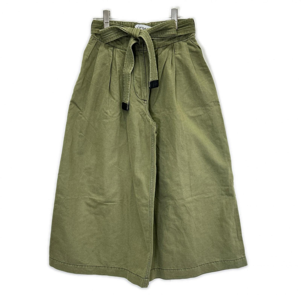 LOEWE S359331XCS Khaki Linen Blend Reborn Motif Cropped Pants Bottoms