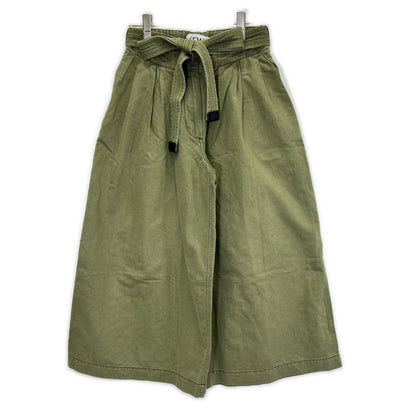 LOEWE S359331XCS Khaki Linen Blend Reborn Motif Cropped Pants Bottoms