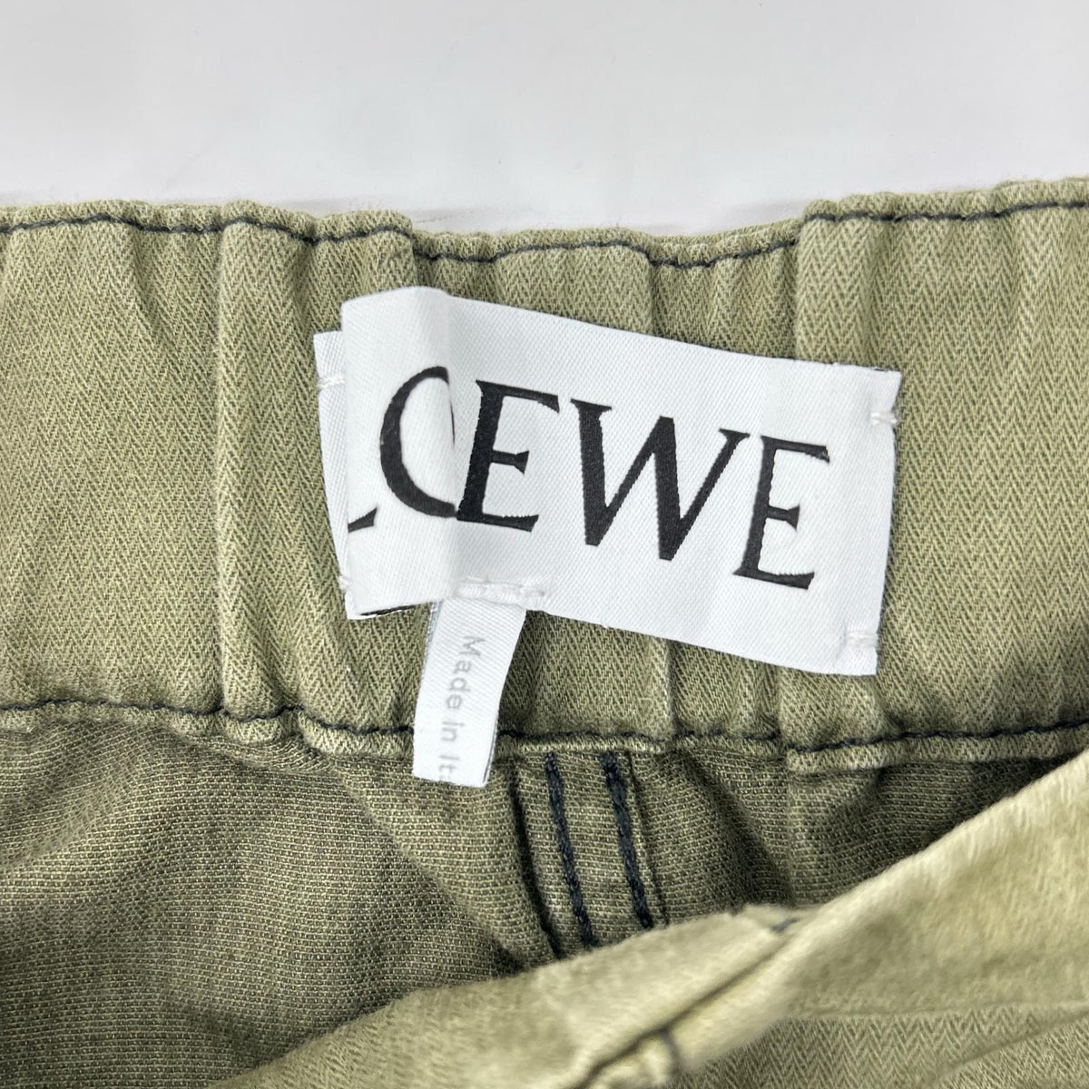 LOEWE S359331XCS Khaki Linen Blend Reborn Motif Cropped Pants Bottoms